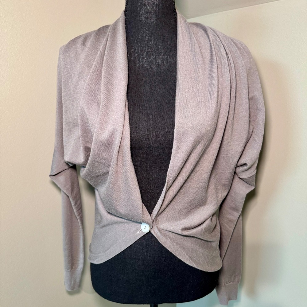 Jpark Womens Taupe 100% Merino Wool Draped Single Button Cardigan Sweater Size 2